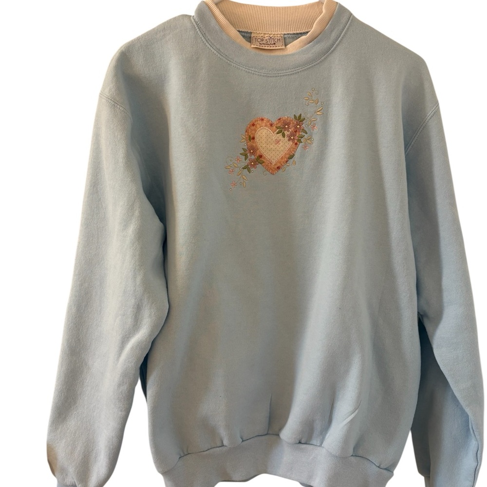 Vintage Light Blue Heart Embroidered Sweatshirt - Top Stitch by Morning Sun